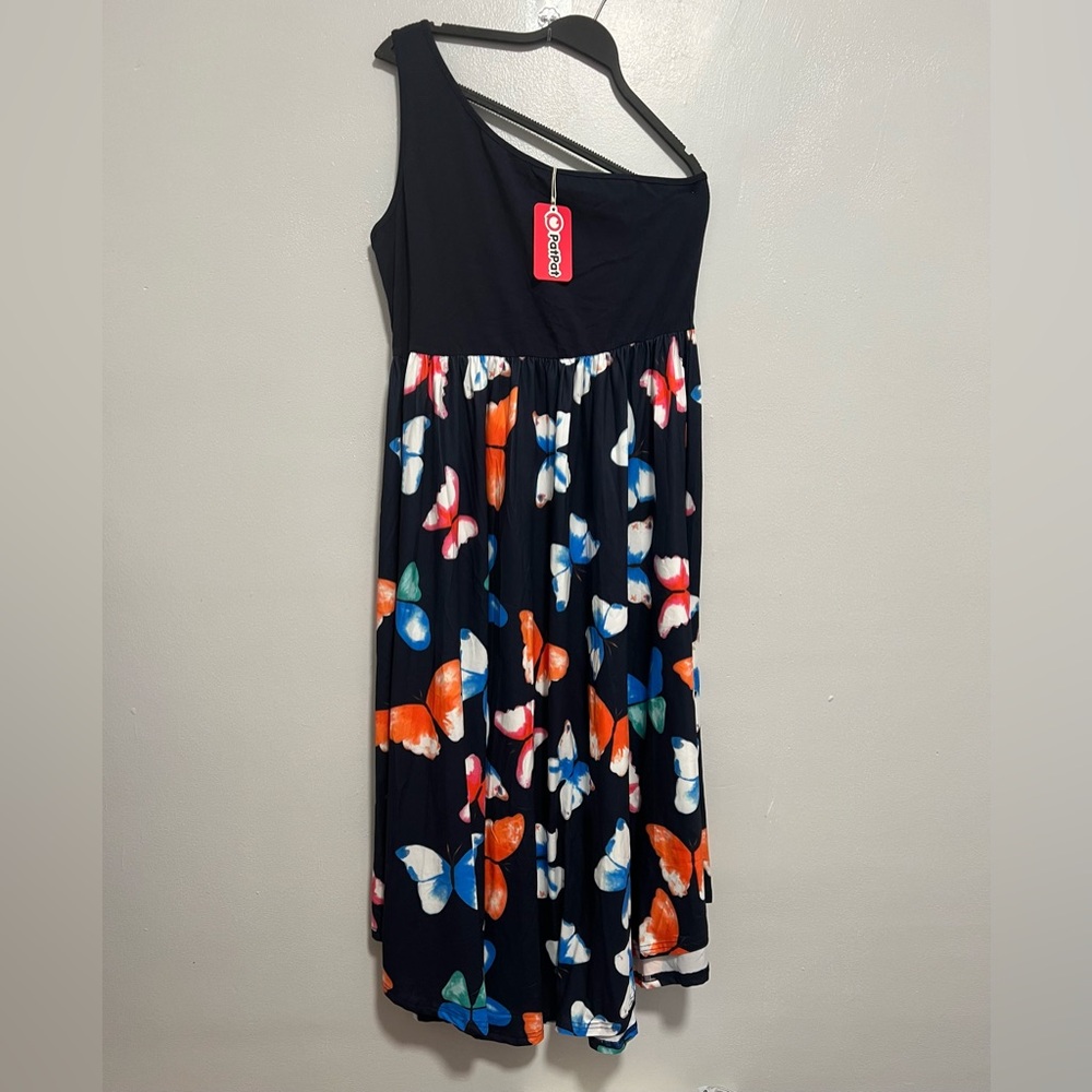 PatPat Black Dress with Multicolor Butterfly Accents